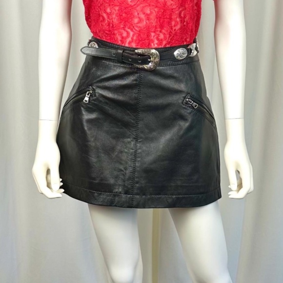 Vintage Zara Soft Leather Micro Mini Skirt in Black • Zippers - XS/S - Picture 1 of 11